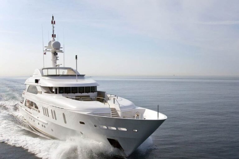 The yacht cruising in Dubai, representing the pinnacle of luxury for those interested in Ultra Luxury Yacht Rental Dubai