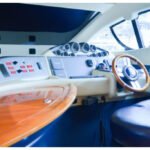 Captain's helm on the yacht, guiding through Dubai Marina for an exclusive luxury yacht experience