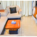 Lounge area inside the yacht, a luxurious space for relaxation on a Dubai Marina Luxury Yacht