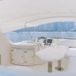 Relaxation area on the 50 ft motor yacht, ideal for guests during a yacht booking Dubai