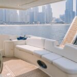 Outdoor dining space on the yacht, perfect for enjoying meals during a yacht booking Dubai