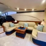Interior relaxation area on the 50 ft yacht, ideal for guests during a Half-Day Yacht Charter Dubai