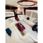 Lounge area inside the yacht, a luxurious space for relaxation on a Marina Boat Tour Dubai