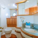Bathroom in the yacht's cabin, adding convenience to your yacht rental Dubai per hour