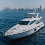 The yacht cruising in Dubai, epitomizing luxury and style for a yacht rental Dubai per hour