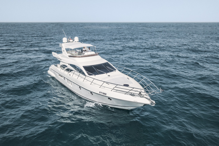 General view of the 62 ft yacht, showcasing its luxury for a memorable yacht cruise in Dubai