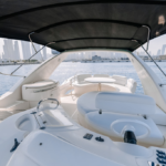 Spacious deck of the 68 ft yacht, ideal for socializing and enjoying Dubai's scenic views on a private yacht excursion