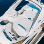 Spacious deck of the 68 ft yacht, ideal for socializing and enjoying Dubai's scenic views on a private yacht excursion