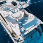 Spacious deck of the 68 ft yacht, ideal for socializing and enjoying Dubai's scenic views on a private yacht excursion