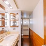 Bathroom in the yacht's cabin, adding convenience and value to your Dubai yacht hire