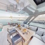 78 ft Ultra Luxury Yacht 15 Guest 14 Al fresco dining space on the yacht's deck, offering guests a taste of the lavish lifestyle associated with cost of yacht rental in Dubai
