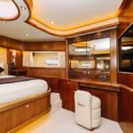 Double bed cabin in the yacht, offering a peaceful retreat, included in the Dubai daily yacht rental cost
