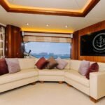 Lounge area inside the yacht, a luxurious space for relaxation, part of our competitive Dubai daily yacht rental cost